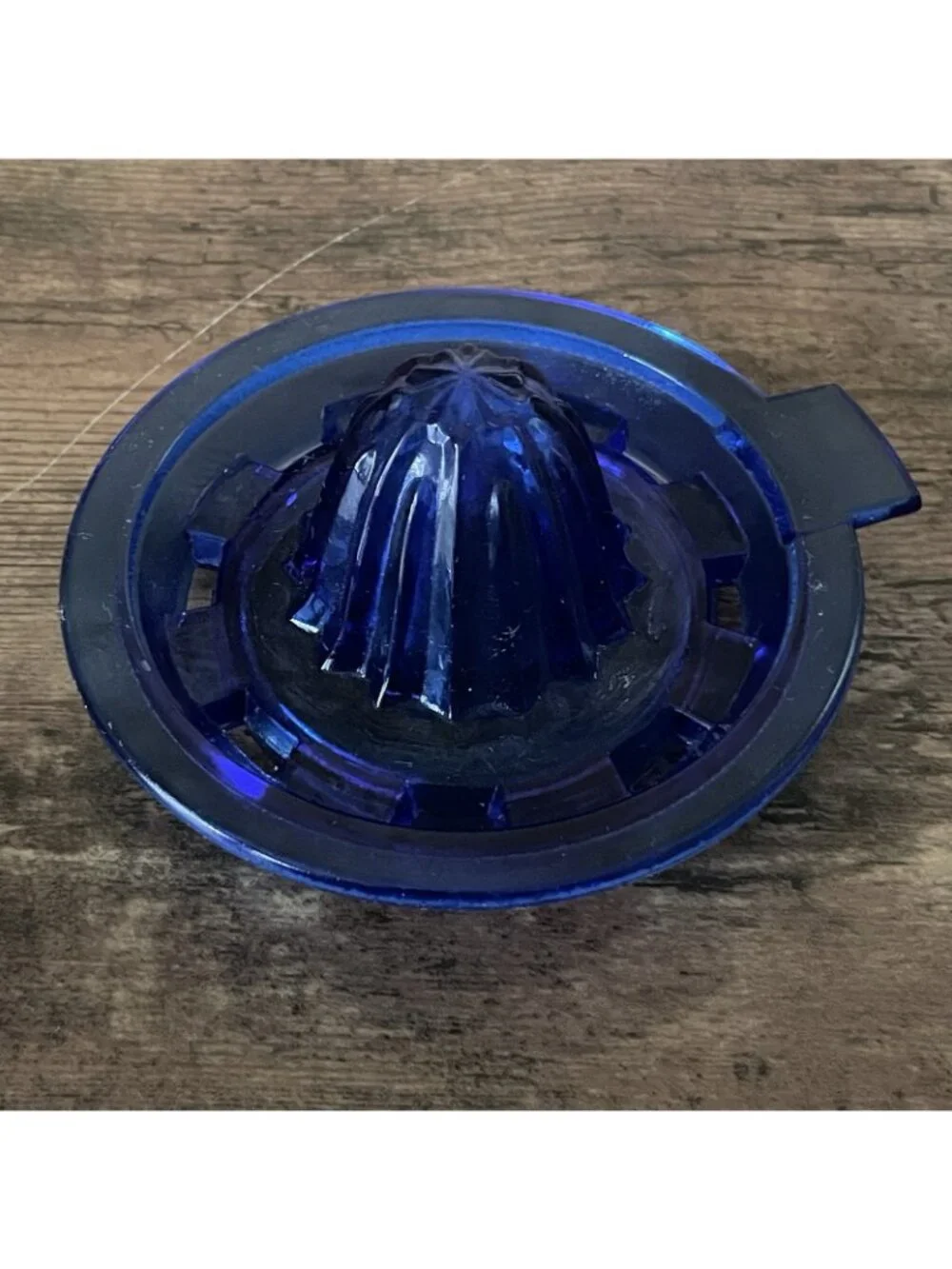 Vintage Cobalt Blue Glass Citrus Reamer Fruit Juice Juicer Handheld Tab Handle